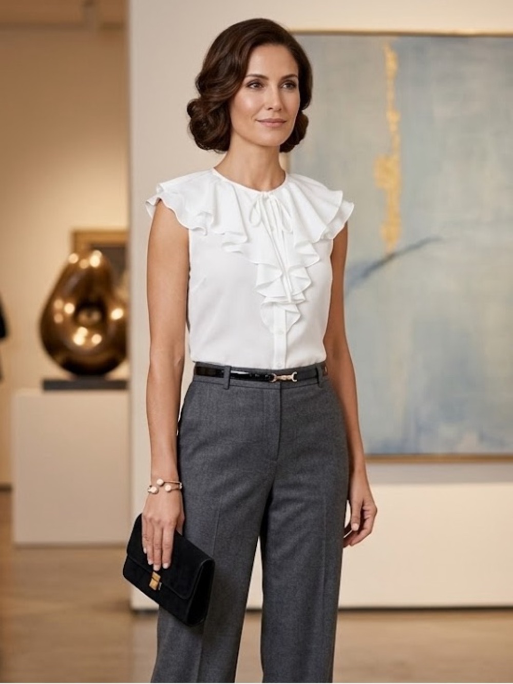 Rickie Freeman For Teri Jon Silk Ruffle Blouse Ivory 4